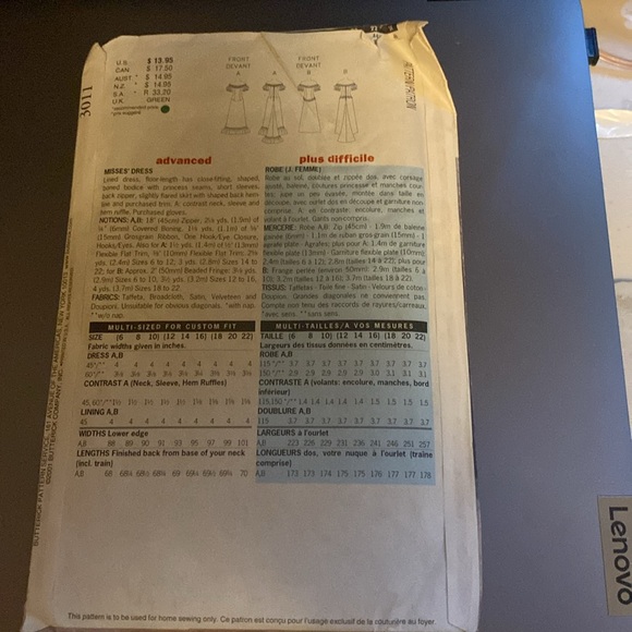 Butterick historical pattern 3011 new no cuts , out of print sizes6-10 advanced - Picture 2 of 2